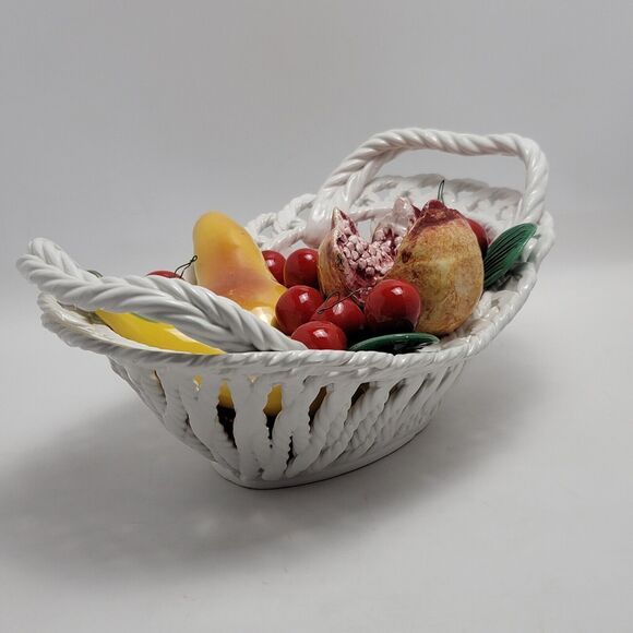 Capodimonte Ceramic Woven Basket Fruit Bowl Centerpiece Hand Painted Italy - Picture 5 of 15